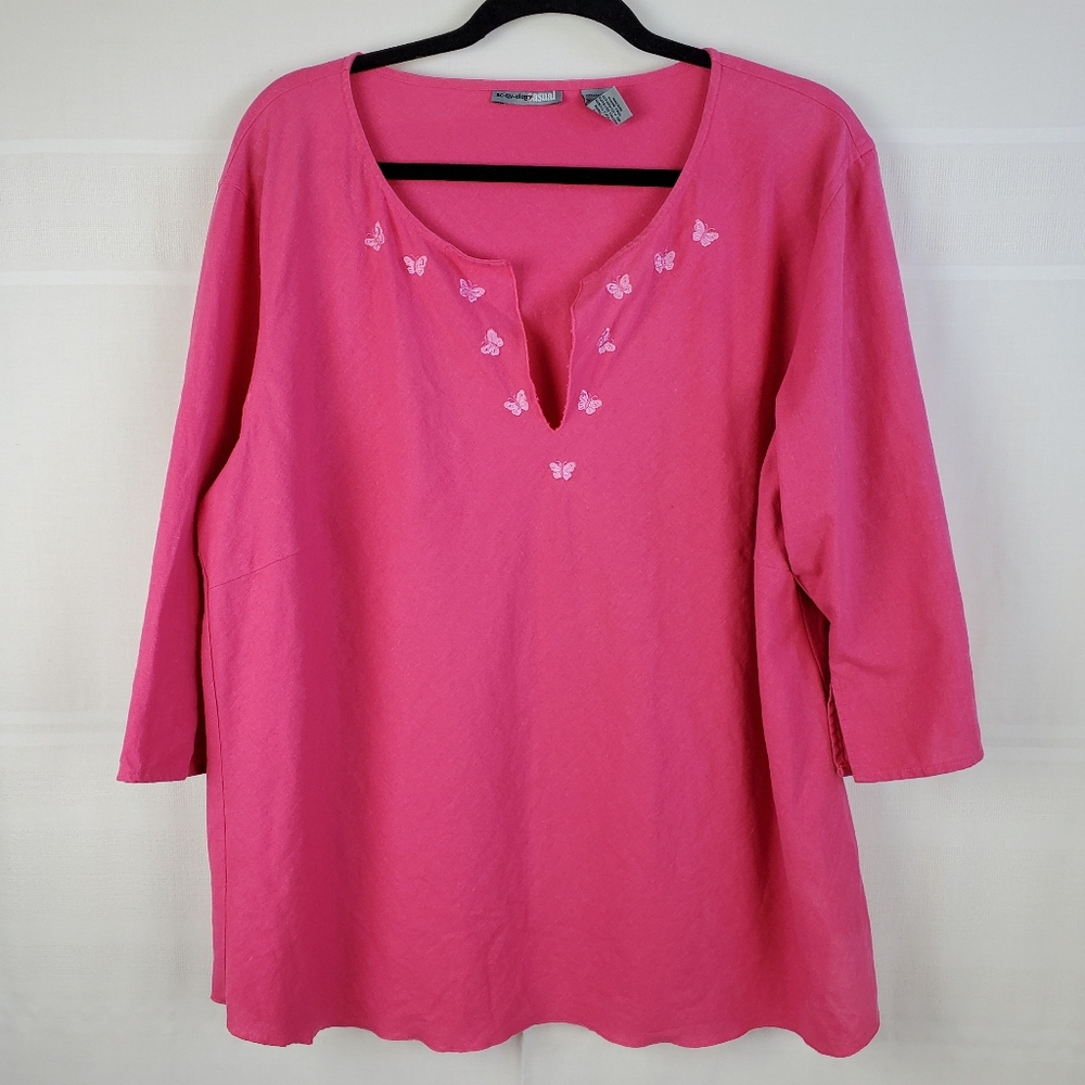 Activology Casual linen blend 3/4 sleeve tunic 1X